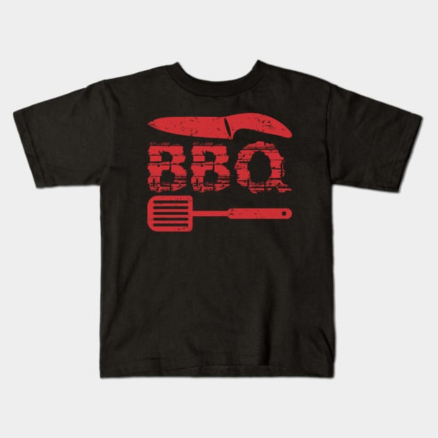 BBQ and Grill Lovers | Humorous Chef Distressed Kids T-Shirt by missalona